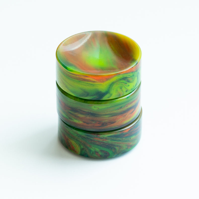 Oscar Multicolored Green Orange & Yellow Upcycled Bowling Ball Worry Stone | CONVEX/CONCAVE