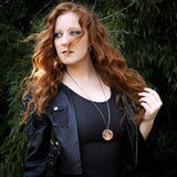 Copper Full Moon / Blood Moon Necklace on 30" Chain by Shire Post Mint - model: Emily Mae