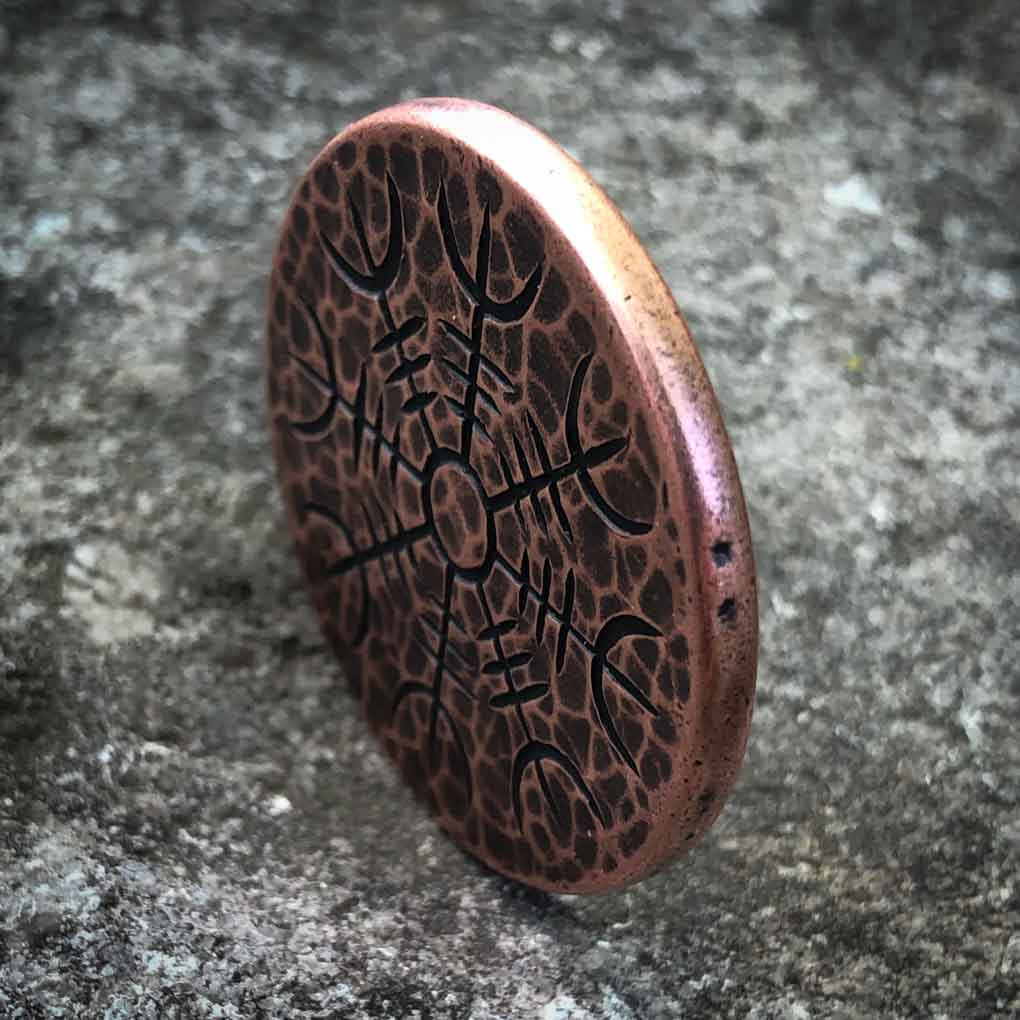 Helm of Awe Copper Coin - Aegishjalmur - Warrior's Stave Viking Coinage | Shire Post Mint Gifts