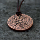 Helm of Awe Copper Coin Necklace on Leather Cord - Aegishjalmur - Warrior's Stave Viking Coinage | Shire Post Mint Gifts