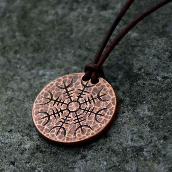 Helm of Awe Copper Coin Necklace on Leather Cord - Aegishjalmur - Warrior's Stave Viking Coinage | Shire Post Mint Gifts