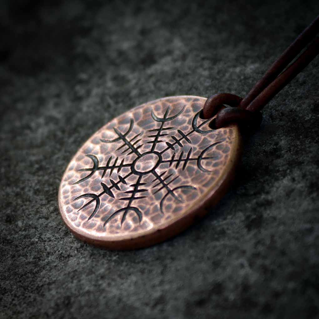 Helm Awe Copper Coin Necklace Aegishjalmur Warriors Stave Viking Coinage