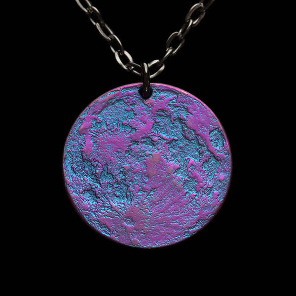 Blue and Purple Moon Necklace - 1" Anodized Niobium Pendant on 30" Chain blurple gift outrun