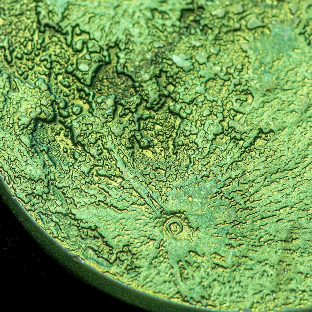 Green Moon Coin - 1" Anodized Niobium gift quarter size detail texture