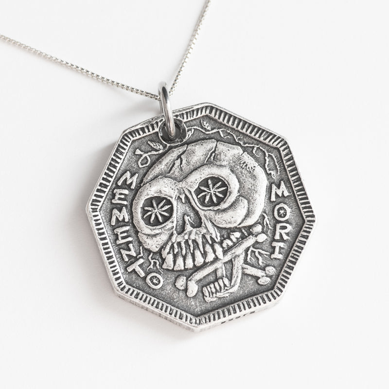 Memento Mori Silver Necklace or Charm - Memento Vivere Reminder Jewelry