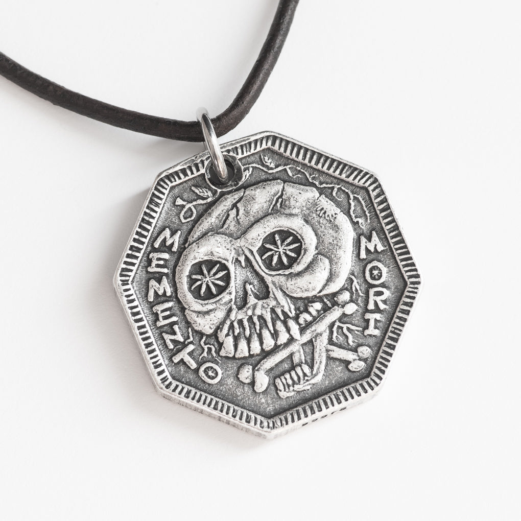 Memento Mori Silver Necklace or Charm - Memento Vivere Reminder Jewelry