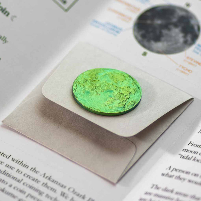 Green Moon Coin - 1" Anodized Niobium gift coin envelope