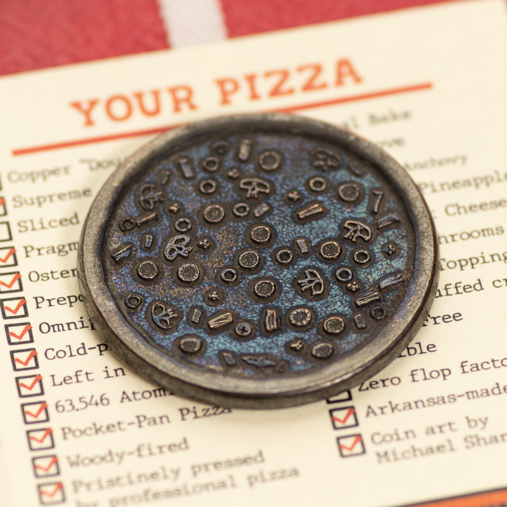 Burnt Supreme Pizza Coin on Packaging | Shire Post Mint | Funny Gifts