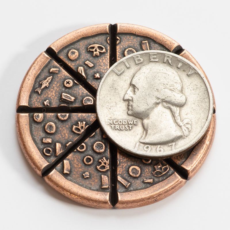 Pizzas of Eight Breakable Supreme Pizza Coin Near 1967 Quarter for Scale | Shire Post Mint