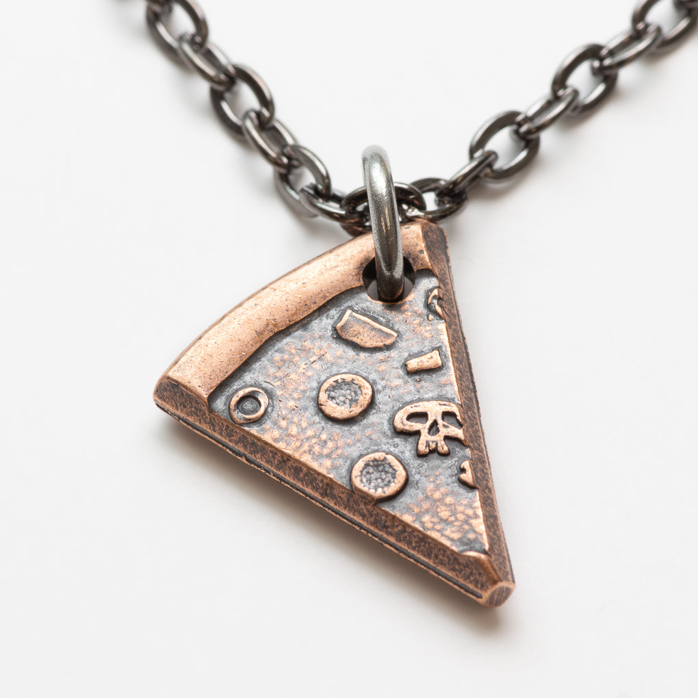 Single Copper Slice of Supreme Pizza Necklace or Keychain