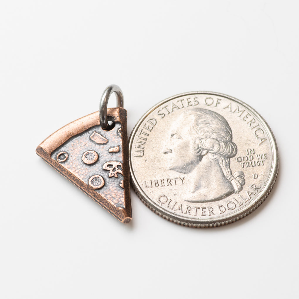 Single Copper Slice of Supreme Pizza Necklace or Keychain