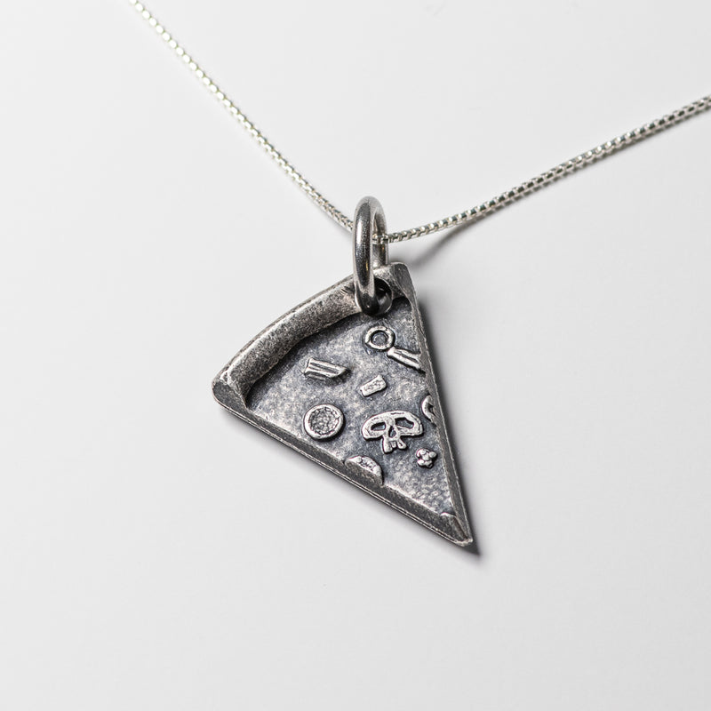 Single Silver Slice of Supreme Pizza Necklace or Keychain