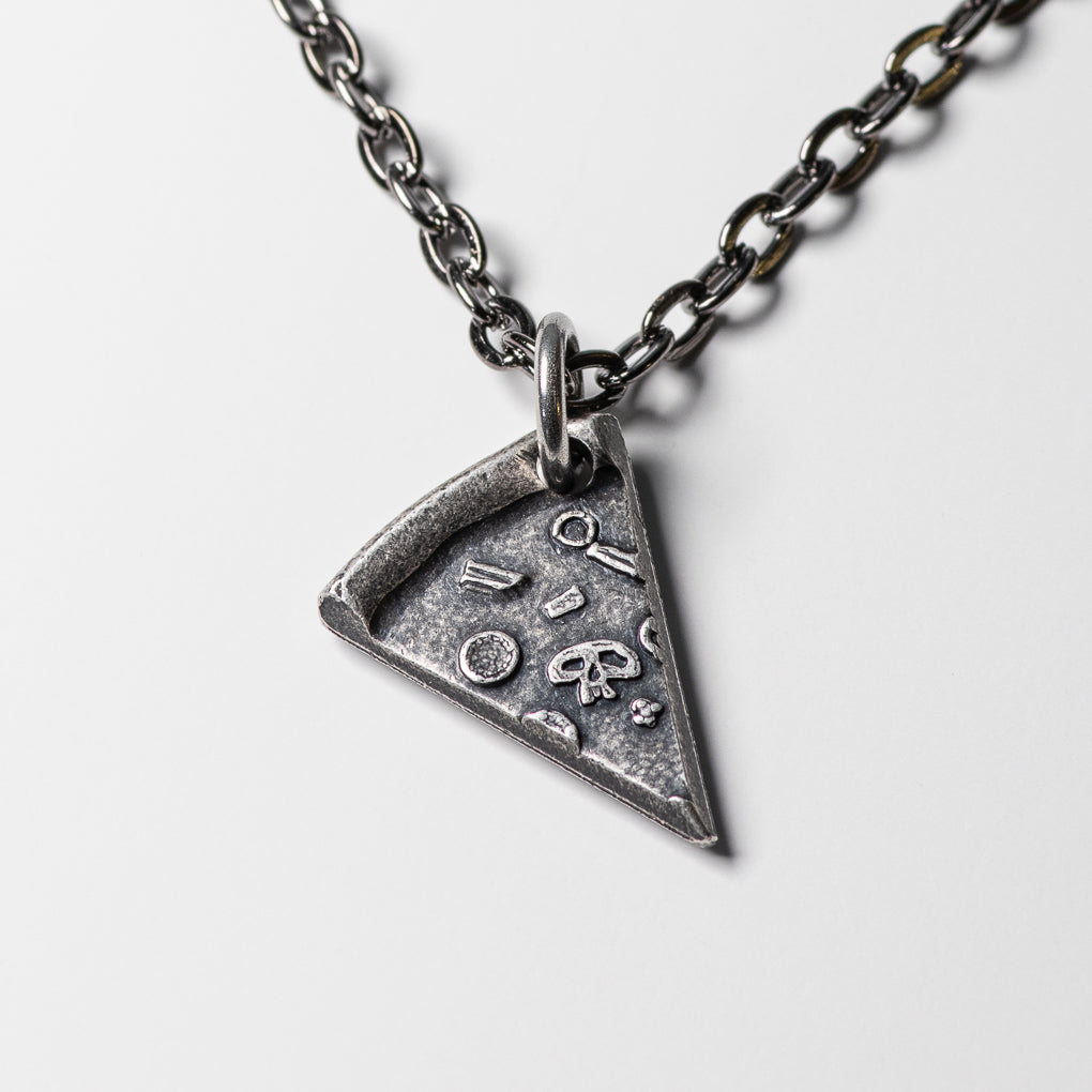 Single Silver Slice of Supreme Pizza Necklace or Keychain