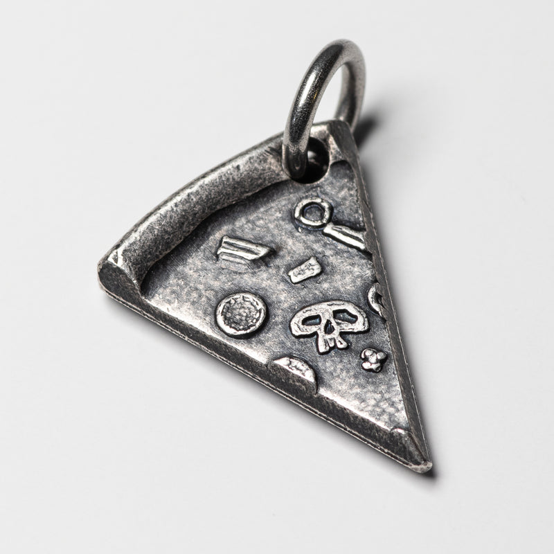 Single Silver Slice of Supreme Pizza Necklace or Keychain