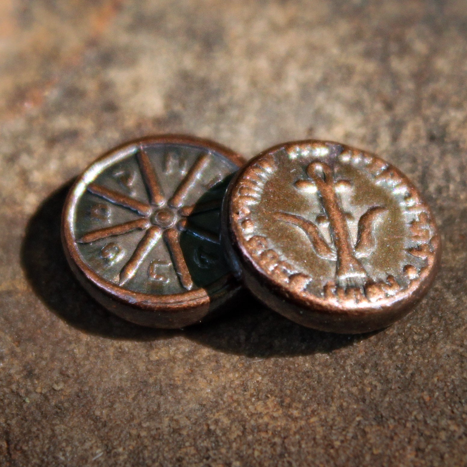 Pair of Widow's Mites Handmade Replica Coins - Ancient Judean Lepton Design
