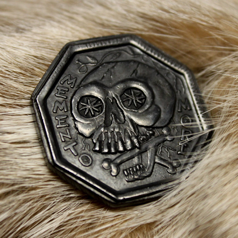 Memento Mori / Memento Vivere Reminder Coin in solid blackened iron by Shire Post Mint