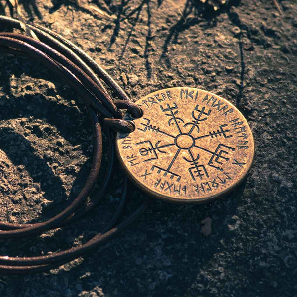 Vegvisir Norse Compass Bronze and Leather Necklace