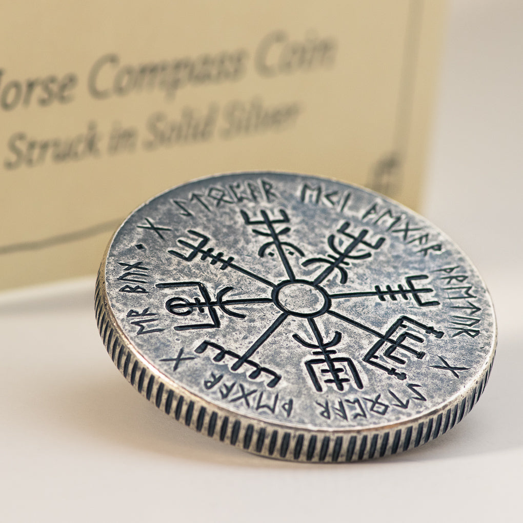 Vegvisir solid silver wayfinder norse coin with reeded edge