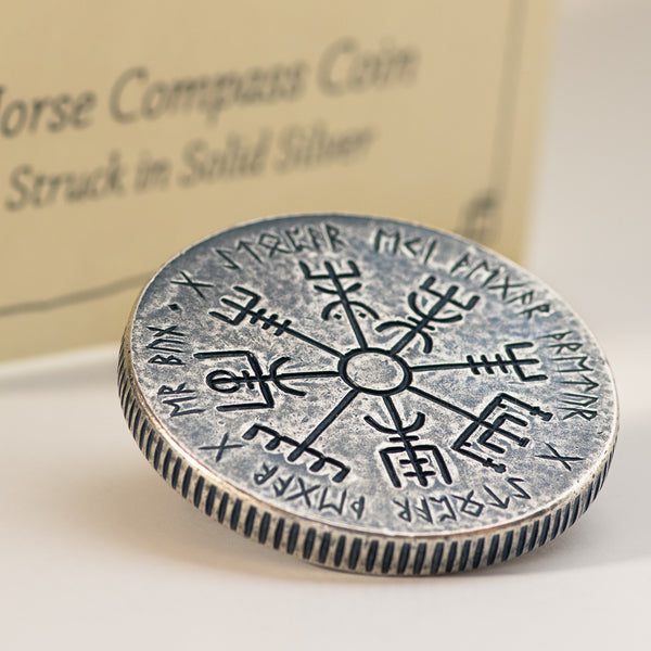 Vegvisir solid silver wayfinder norse coin with reeded edge