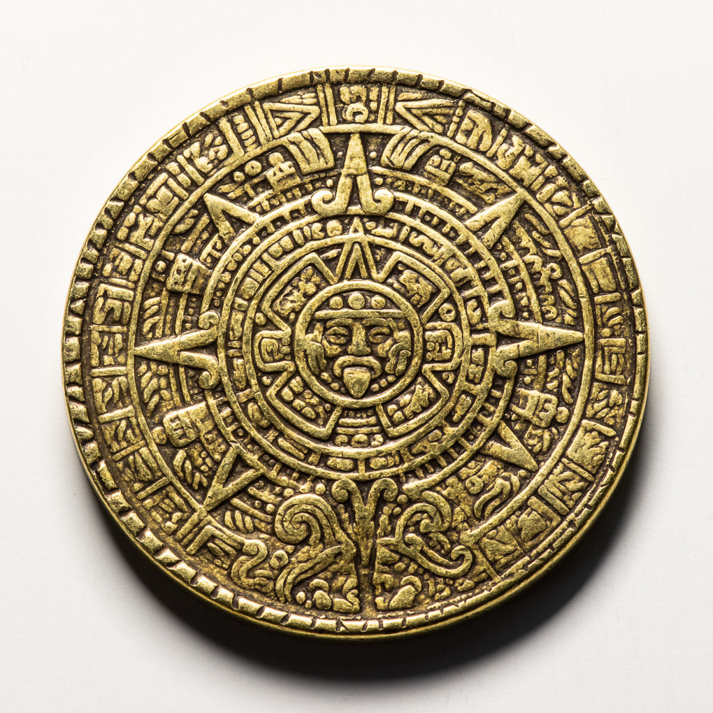 Worry Coin The Sun and Moon Worry Coin - Aztec Sun Stone Calendar and Moon – Shire ...