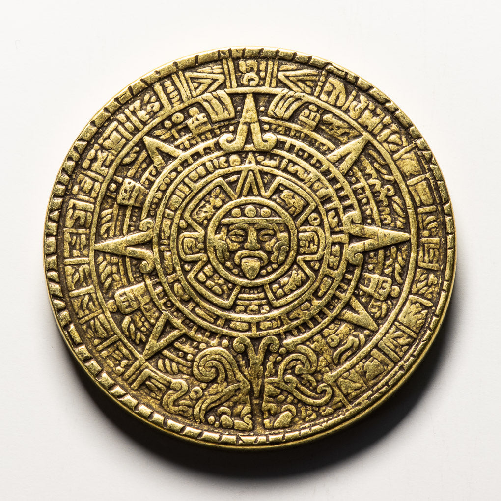 The Sun and Moon Worry Coin - Aztec Sun Stone Calendar and Moon | Shire Post Mint