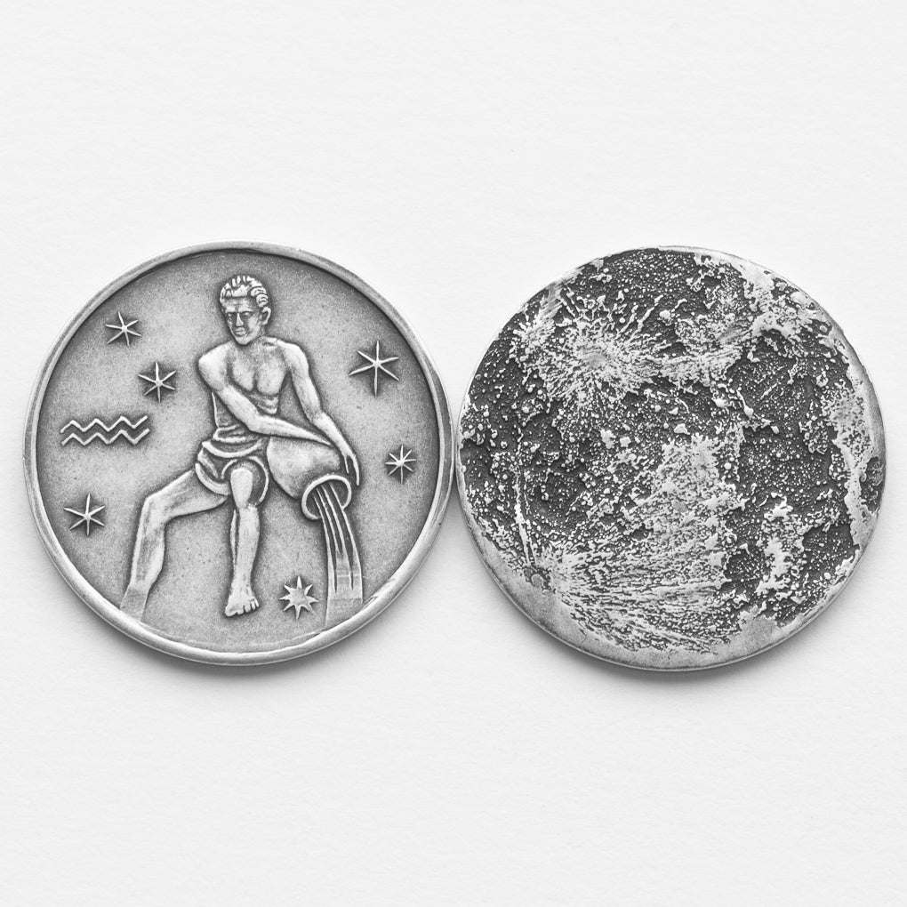 Zodiac Aquarius Moon Silver Coin