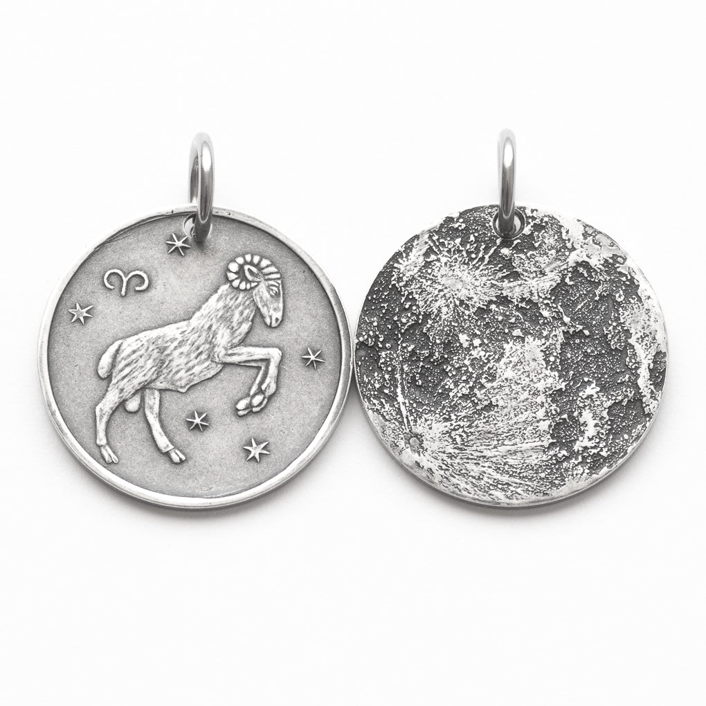 Zodiac Aries Moon Silver Necklace