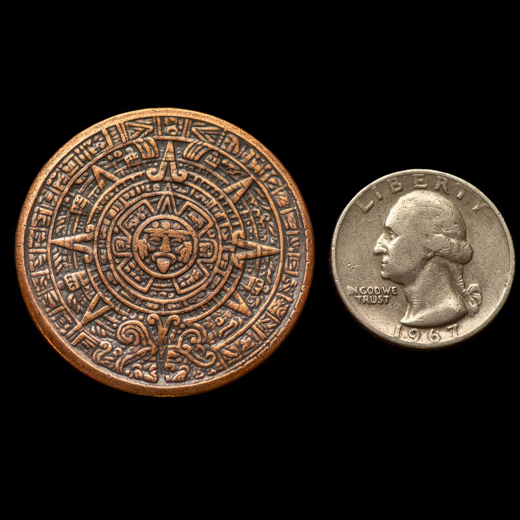 Aztec Sun Stone Wax Calendar Copper Worry Coin | Shire Post Mint Gifts